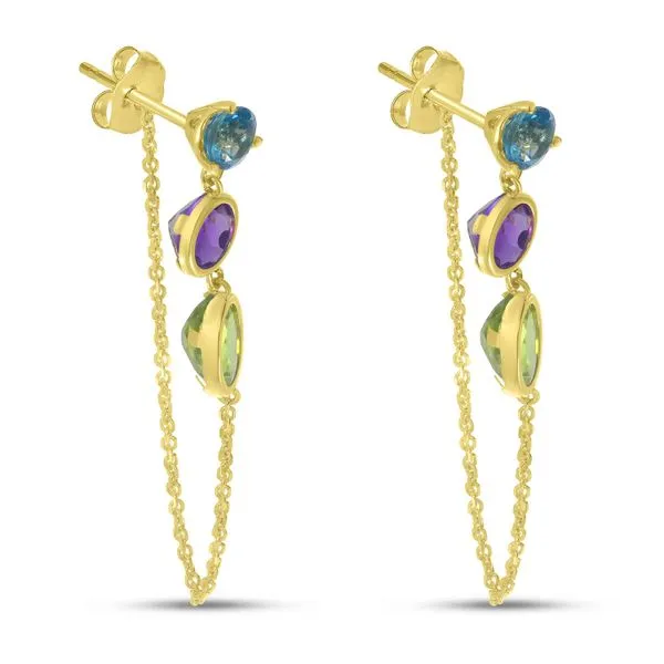 14K Semi Precious Round/Round/Oval Front to Back Chain Earring Image 2 Ambassador Diamond Jewelers Tucson, AZ