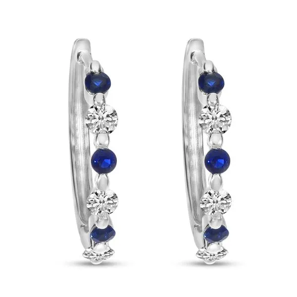 14K White Gold Diamond and Sapphire Single Prong Huggies Ambassador Diamond Jewelers Tucson, AZ