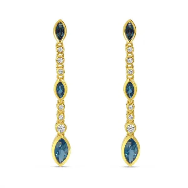 14K Yellow Gold Marquise Blue Topaz and Diamond Semi Precious Drop Earrings Ambassador Diamond Jewelers Tucson, AZ