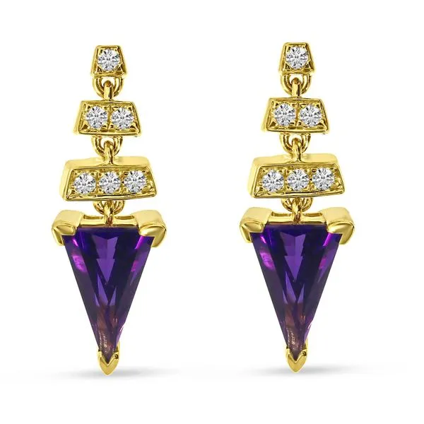 14K Yellow Gold Trillion Amethyst and Diamond Drop Earrings Ambassador Diamond Jewelers Tucson, AZ