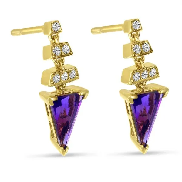 14K Yellow Gold Trillion Amethyst and Diamond Drop Earrings Image 2 Clater Jewelers Louisville, KY