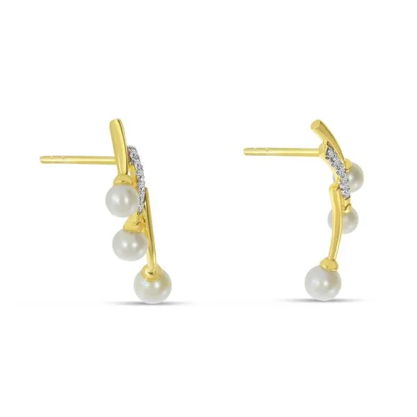 14K Yellow Gold Diamond and Pearl Cascading Earrings Image 2 Clater Jewelers Louisville, KY