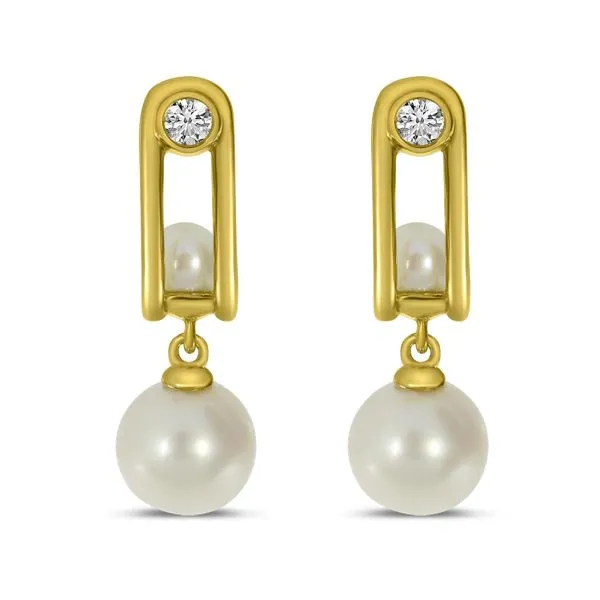 14K Yellow Gold Diamond and Elongated Pearl Earrings Clater Jewelers Louisville, KY