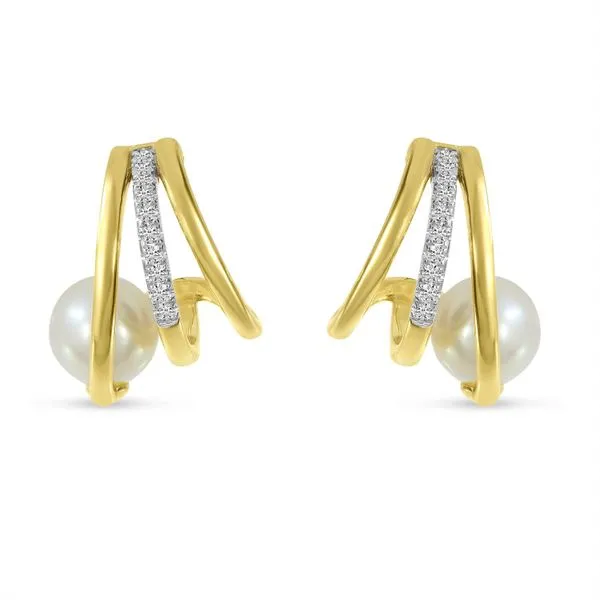 14K Yellow Gold Triple Huggie with Pearl and Diamond Earrings Ambassador Diamond Jewelers Tucson, AZ