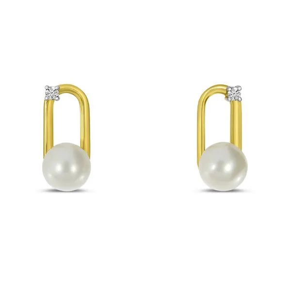 14K Yellow Gold Diamond and Pearl Loop Earrings Ambassador Diamond Jewelers Tucson, AZ