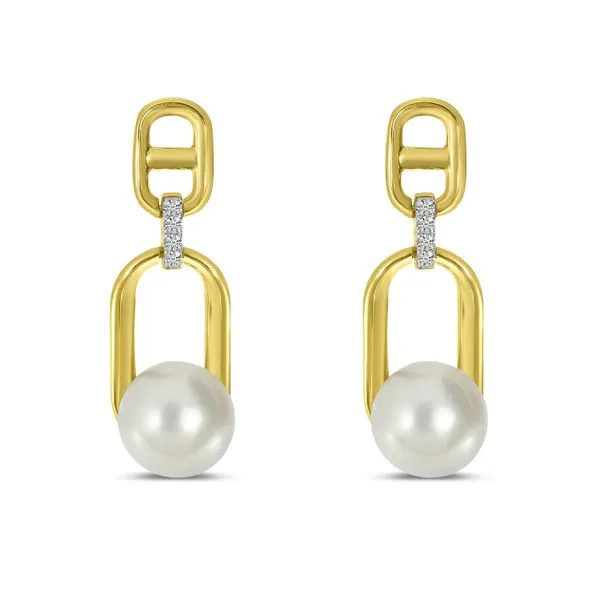 14K Yellow Gold Diamond and Pearl Link Earrings J. Meredith Jewelers Delafield, WI
