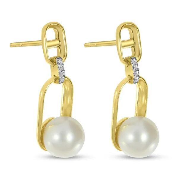 14K Yellow Gold Diamond and Pearl Link Earrings Image 2 J. Meredith Jewelers Delafield, WI