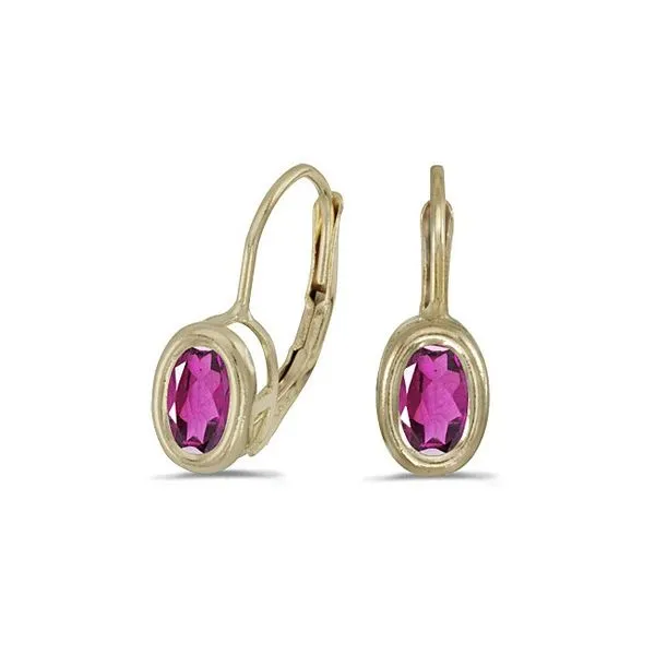 14K Yellow Gold Oval Pink Tourmaline Bezel Lever-back Earrings Woelk's House of Diamonds Russell, KS