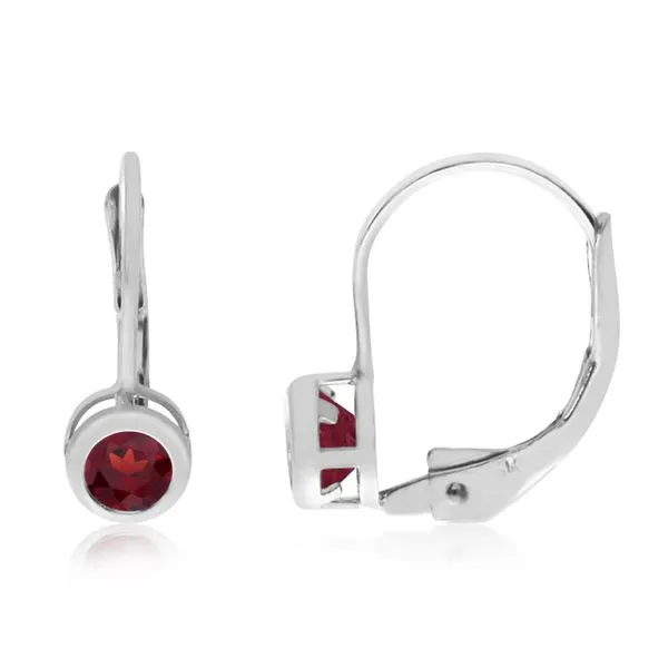14K White Gold Round Garnet Bezel Lever-back Earrings Ambassador Diamond Jewelers Tucson, AZ