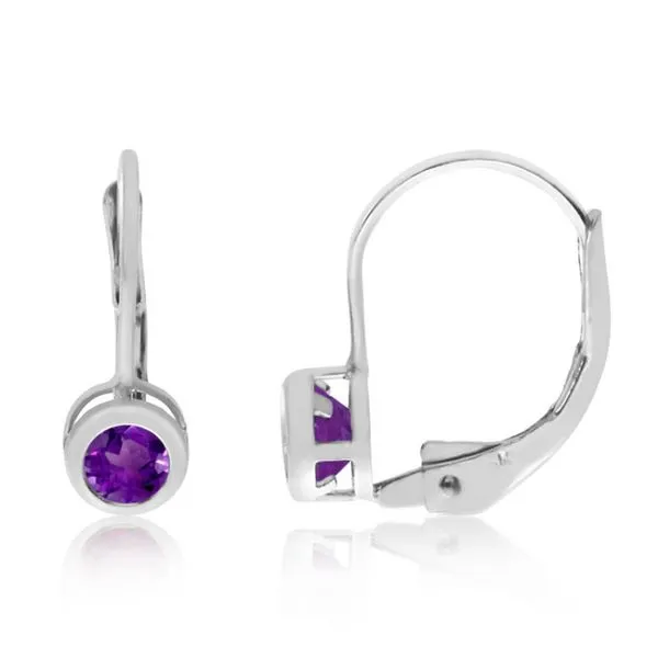 14K White Gold Round Amethyst Bezel Lever-back Earrings Ambassador Diamond Jewelers Tucson, AZ