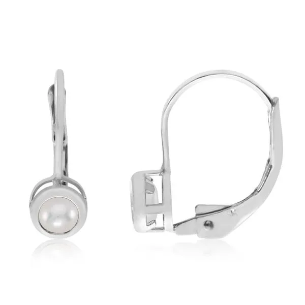 14K White Gold Round Pearl Bezel Lever-back Earrings Ambassador Diamond Jewelers Tucson, AZ