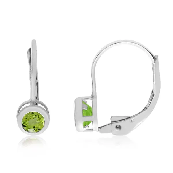 14K White Gold Round Peridot Bezel Lever-back Earrings Ambassador Diamond Jewelers Tucson, AZ