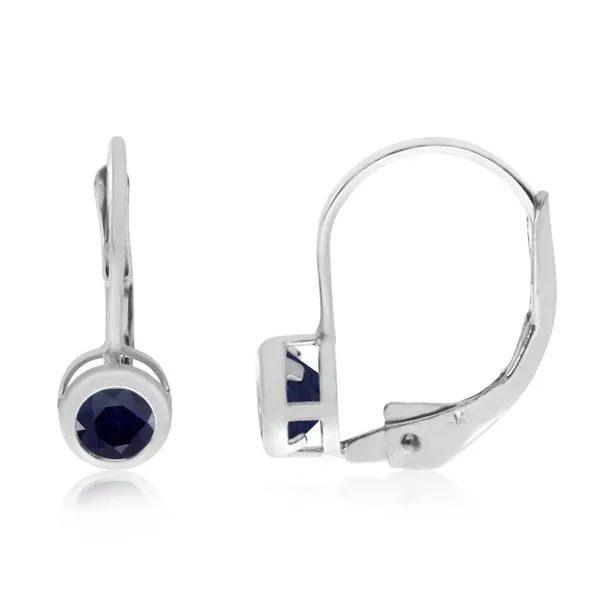 14K White Gold Round Sapphire Bezel Lever-back Earrings Ambassador Diamond Jewelers Tucson, AZ