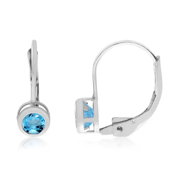 14K White Gold Round Blue Topaz Bezel Lever-back Earrings Ambassador Diamond Jewelers Tucson, AZ