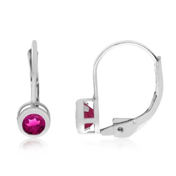 14K White Gold Round Pink Topaz Bezel Lever-back Earrings Ambassador Diamond Jewelers Tucson, AZ