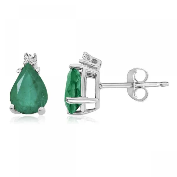 14K White Gold Pear Emerald and Diamond Earrings Ambassador Diamond Jewelers Tucson, AZ