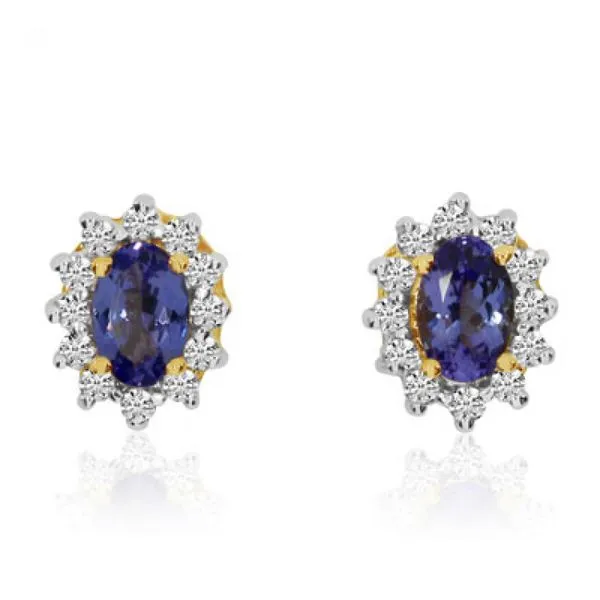 14K Yellow Gold 6x4 Oval Tanzanite and Diamonds Stud Earrings Woelk's House of Diamonds Russell, KS