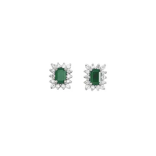 14K White Gold Emerald-Cut Emerald and Diamond Earrings Arlene's Fine Jewelry Vidalia, GA