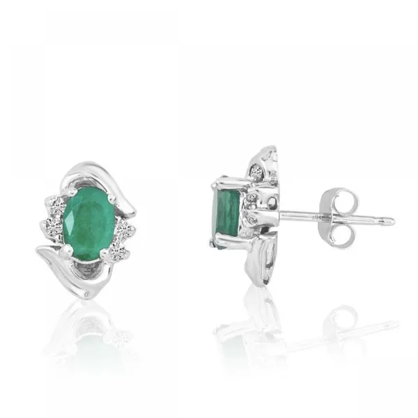 14K White Gold Oval Emerald and Diamond Earrings Ambassador Diamond Jewelers Tucson, AZ