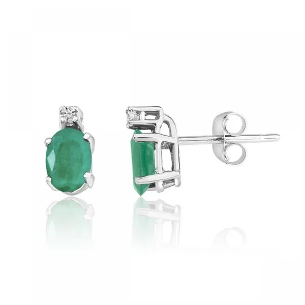 14K White Gold Oval Emerald and Diamond Earrings Ambassador Diamond Jewelers Tucson, AZ