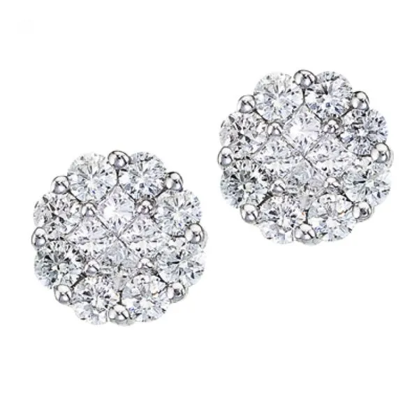 14K White Gold Diamond Clustaire Earrings Ambassador Diamond Jewelers Tucson, AZ