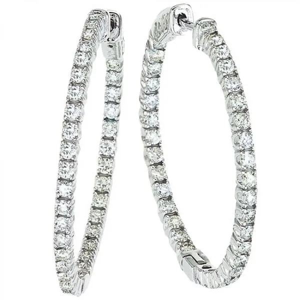 14K White Gold 2.10 Ct 35 mm Secure Lock Hoop Earrings Ambassador Diamond Jewelers Tucson, AZ