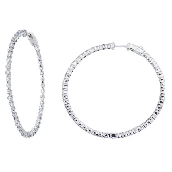 14K White Gold 2.7 Ct Diamond 50mm Round Secure Lock Hoop Earrings Rick's Jewelers California, MD