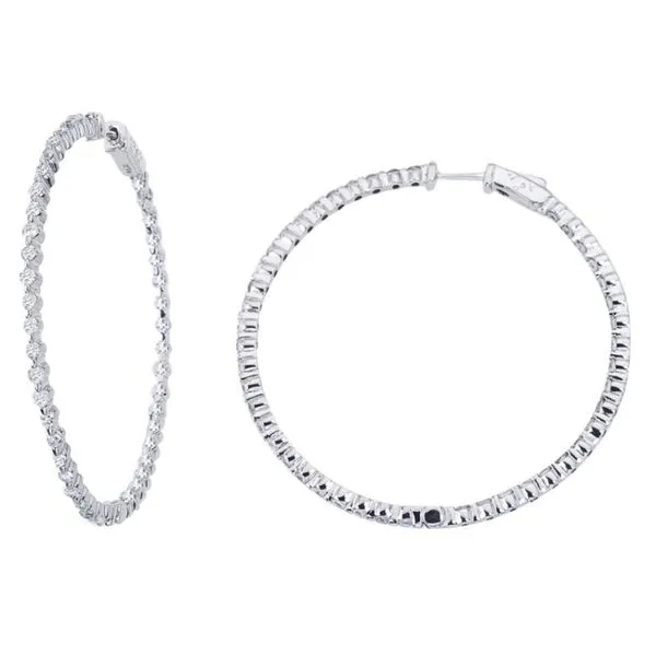 14K White Gold 2.7 Ct Diamond 50mm Round Secure Lock Hoop Earrings Ambassador Diamond Jewelers Tucson, AZ
