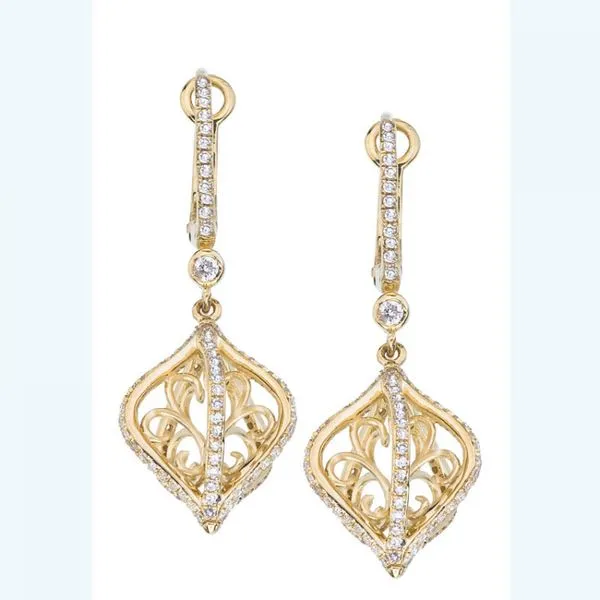 14k Yellow Gold Cage Swirl Diamond Fashion Earrings Clater Jewelers Louisville, KY
