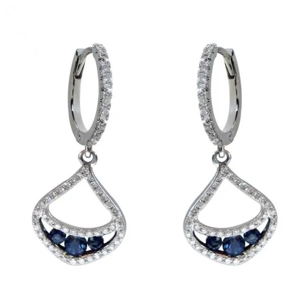 14K White Gold Precious Sapphire and Diamond Dangle Fashion Earrings J. Meredith Jewelers Delafield, WI