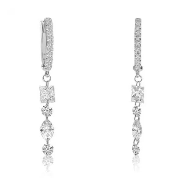 14K White Gold Diamond Hoop Floating Round, Princess and Marquise Dashing Diamon J. Meredith Jewelers Delafield, WI