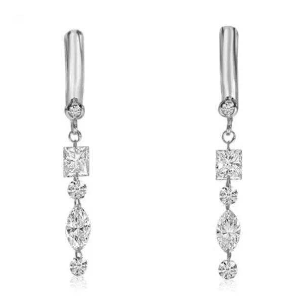 14K White Gold leverback Floating Round, Princess and Marquise Dashing Diamond F Castle Couture Fine Jewelry Manalapan, NJ