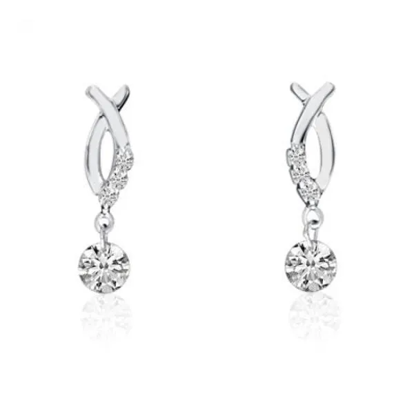14K White Gold Twisted Drop Dashing Diamond Earrings Davidson Jewelers East Moline, IL