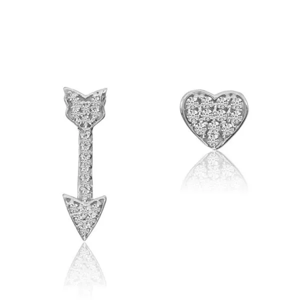 14K White Gold Heart and Arrow Diamond Mismatched Fashion Earring Ambassador Diamond Jewelers Tucson, AZ