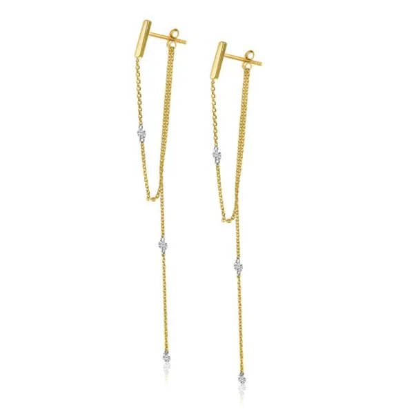 14K Yellow Gold Pierced Diamond Chain Dangling Post Earrings Ambassador Diamond Jewelers Tucson, AZ