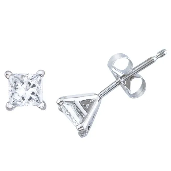 14K White Gold .66 Ct Princess Diamond Martini Setting Stud Earring Ambassador Diamond Jewelers Tucson, AZ