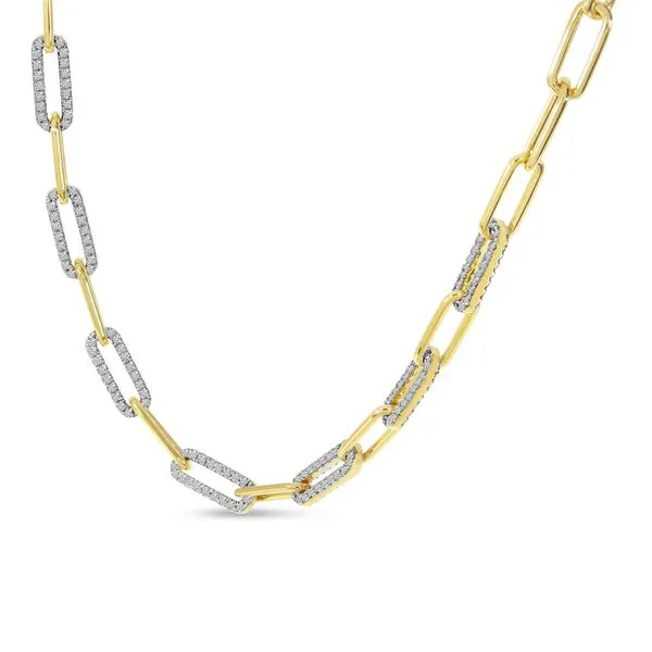 14K Yellow Gold Alternating Diamond Link Paper Clip Necklace Image 2 Ambassador Diamond Jewelers Tucson, AZ