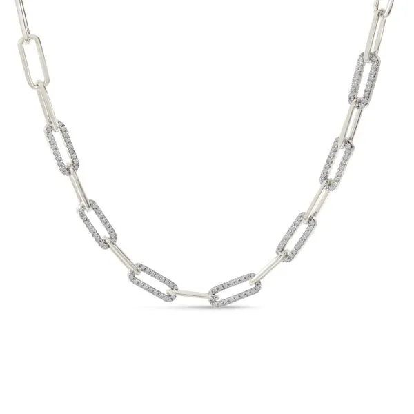 14K White Gold Alternating Diamond Link Paper Clip Necklace The Jewelry Source El Segundo, CA