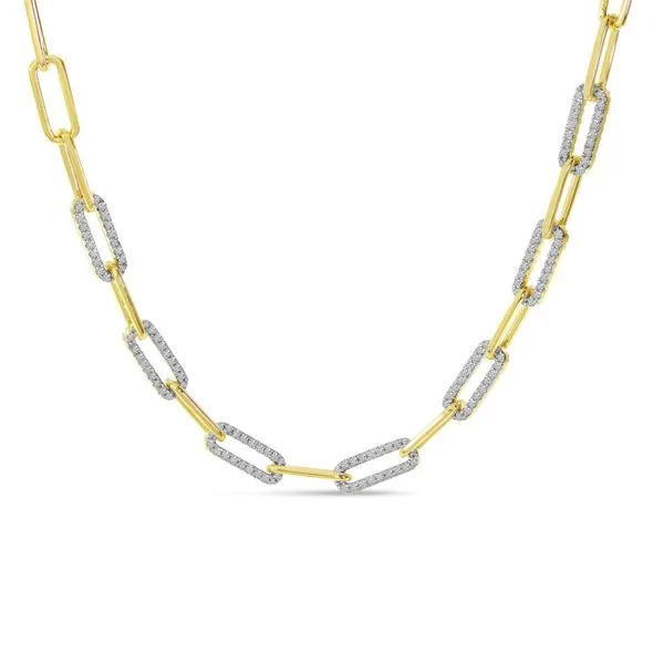 14K Yellow Gold Alternating Diamond Link Paper Clip Necklace Ambassador Diamond Jewelers Tucson, AZ