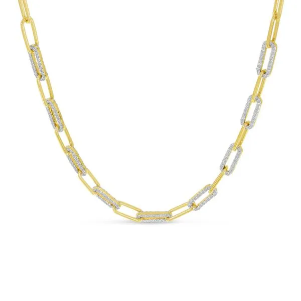 14K Yellow Gold Alternating Diamond Link Paper Clip Necklace Rick's Jewelers California, MD