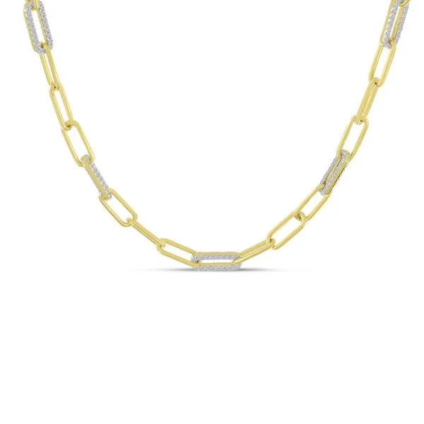 14K Yellow Gold Alternating Diamond Link Paper Clip Necklace Ambassador Diamond Jewelers Tucson, AZ