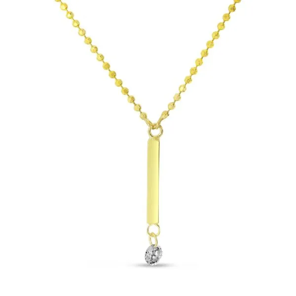 14K Yellow Gold Dangling Bar Pierced Diamond Dashing Diamond Necklace Rick's Jewelers California, MD