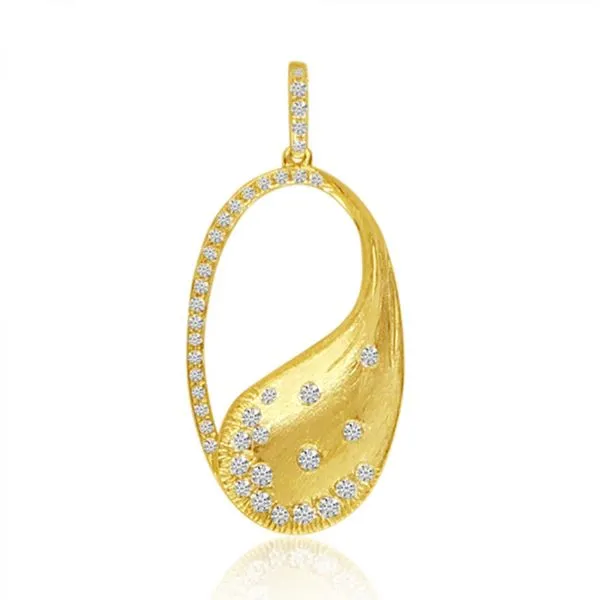14K Yellow Brushed Gold Oval Diamond Fashion Pendant J. Meredith Jewelers Delafield, WI