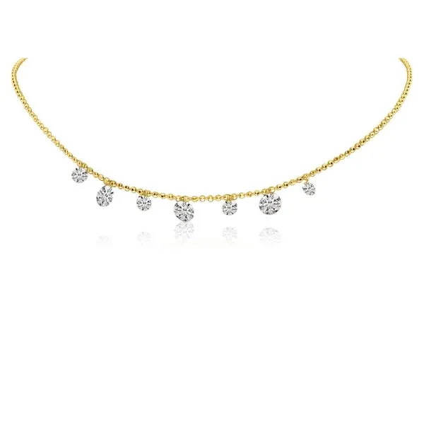 14K Yellow Gold Dashing Diamond 7 stone Diamond By the Yard 17 in Necklace Ambassador Diamond Jewelers Tucson, AZ