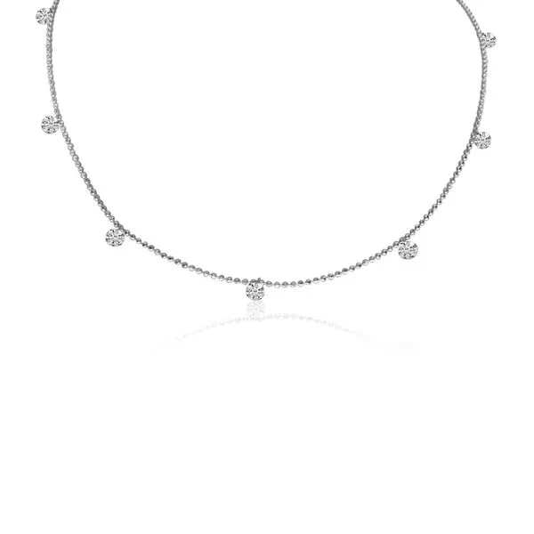 14K White Gold 7 Diamond .70 ct Dashing Diamond 18 inch Bead Chain Necklace Ambassador Diamond Jewelers Tucson, AZ