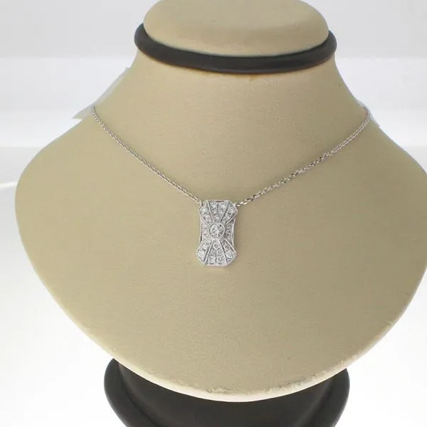 14K White Gold Art Deco Diamond 18^ Necklace Image 2 Woelk's House of Diamonds Russell, KS