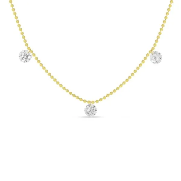 14K Yellow Gold 3 Diamond .75 ct Dashing Diamond 18 inch Bead Chain Necklace J. Meredith Jewelers Delafield, WI