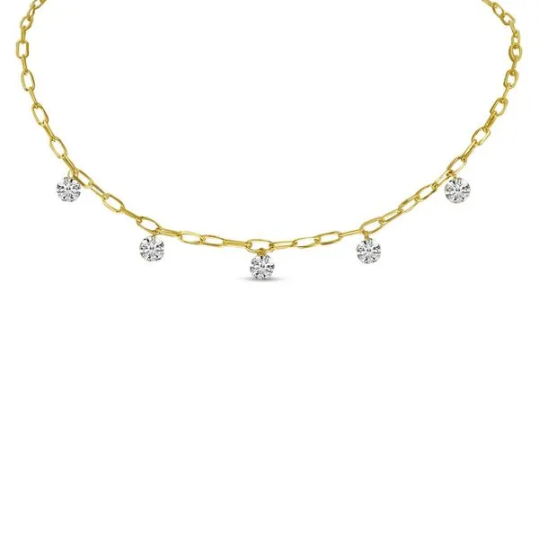 14K Yellow Gold 5 Diamond .75 ct Dashing Diamond 18 inch Paperclip Chain Necklace Image 2 Rick's Jewelers California, MD