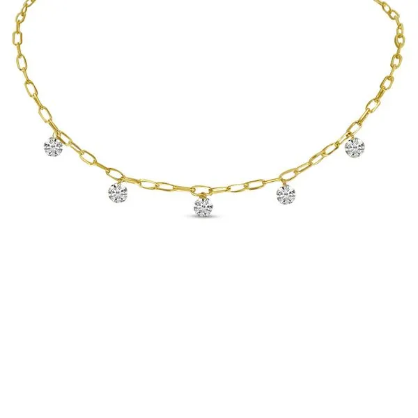 14K Yellow Gold 5 Diamond .75 ct Dashing Diamond 20 inch Paperclip Chain Necklace Ambassador Diamond Jewelers Tucson, AZ