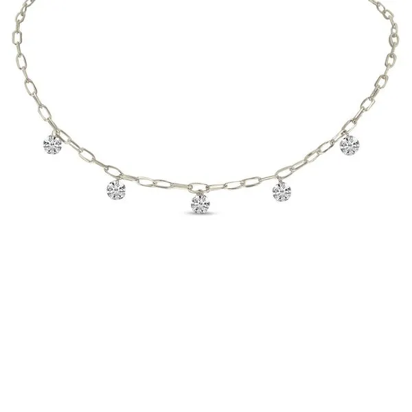 14K White Gold Dashing Diamond 5 Stone Lightweight Link Necklace Ambassador Diamond Jewelers Tucson, AZ